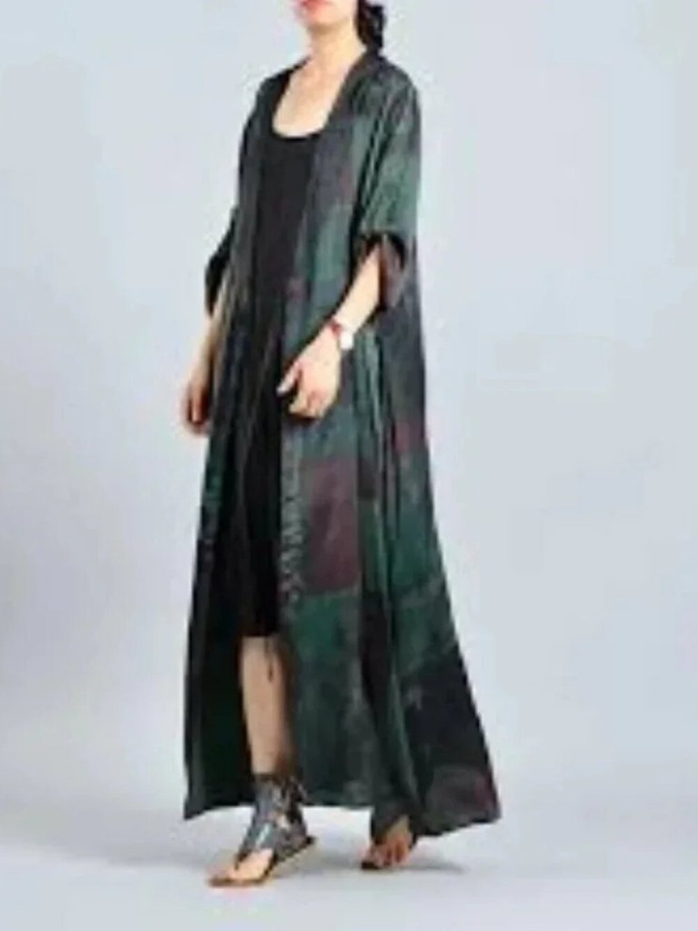 Vintage Linda For La Senza Floral Long Kimono Robe Semi Sheer